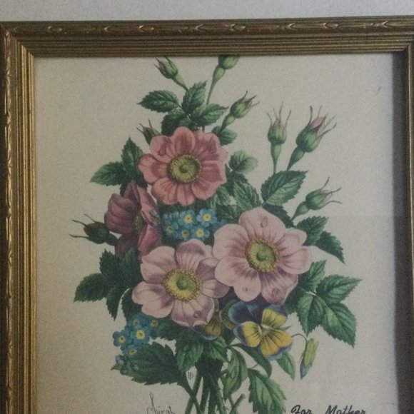 Vintage Chirat Botanical flowers lithography print for mother poem framed - Picture 2 of 6